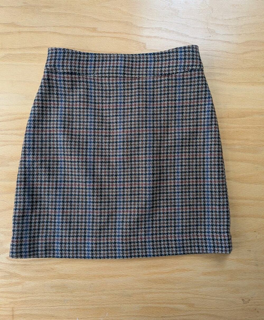 J.Crew Houndstooth Wool Skirt, Y2K, 90s, University, Women's Size 0